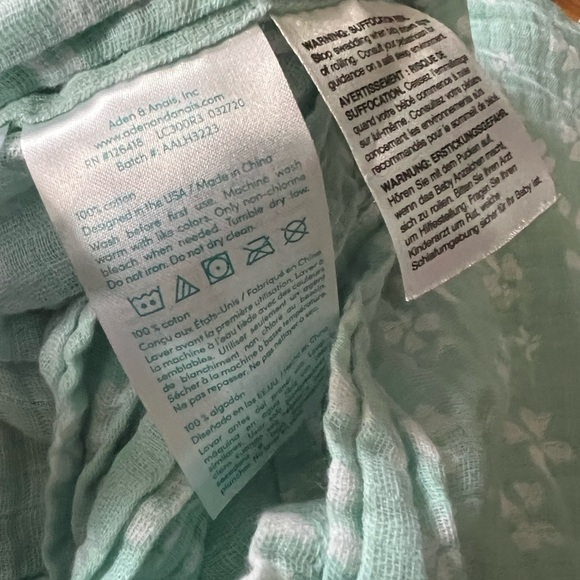 Aden + Anais Muslin Baby Blanket Light Mint Pale Green White Flower Butterfly - Picture 3 of 4